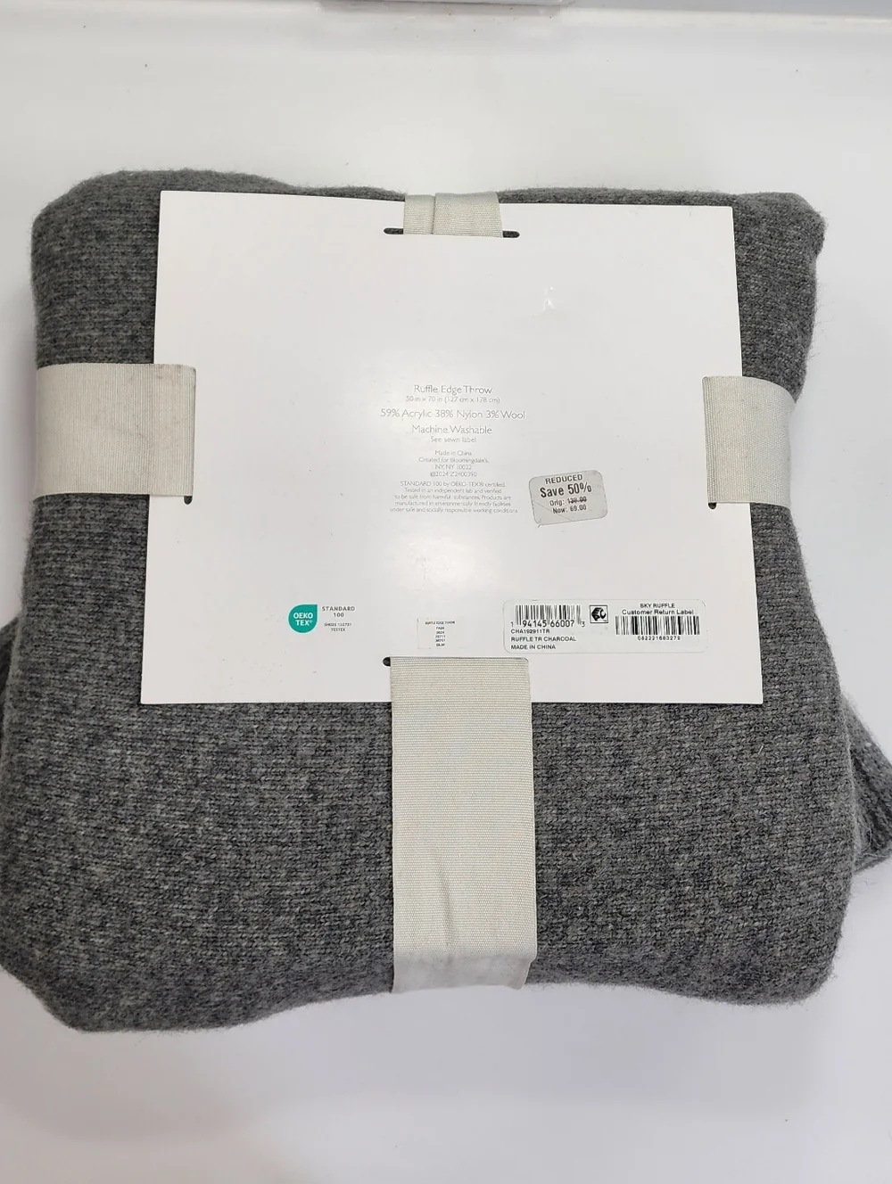 Sky Ruffle Edge Knit Throw Blanket Charcoal Gray Rectangular 50